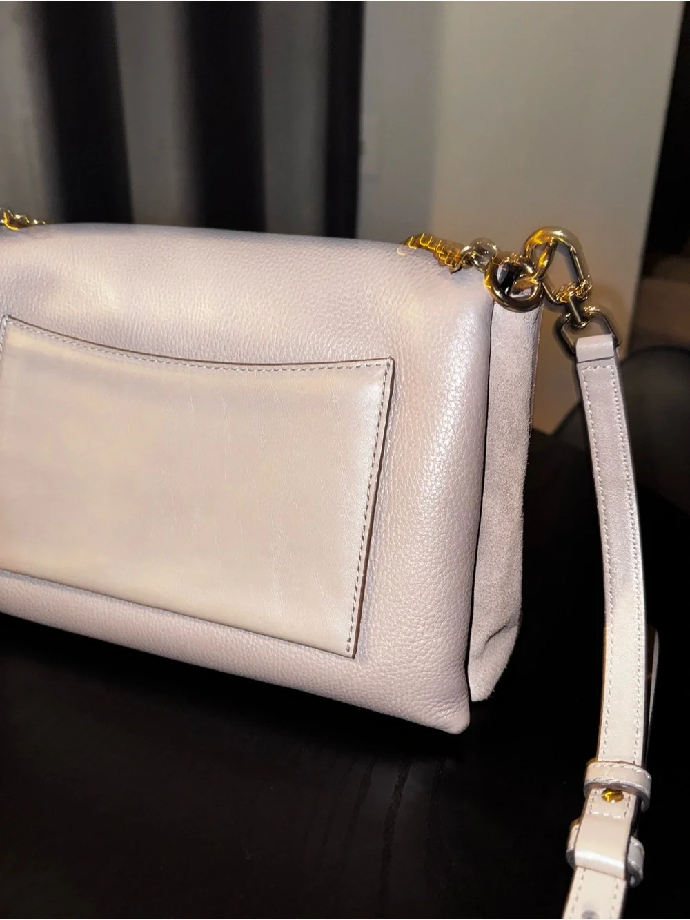 Tory Burch Kira mixed-leather double-strap bag in Grey Heron